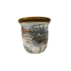 Vintage Sevierville Pottery Tennessee 3.75” Vase Handmade Trees Sunset Landscape